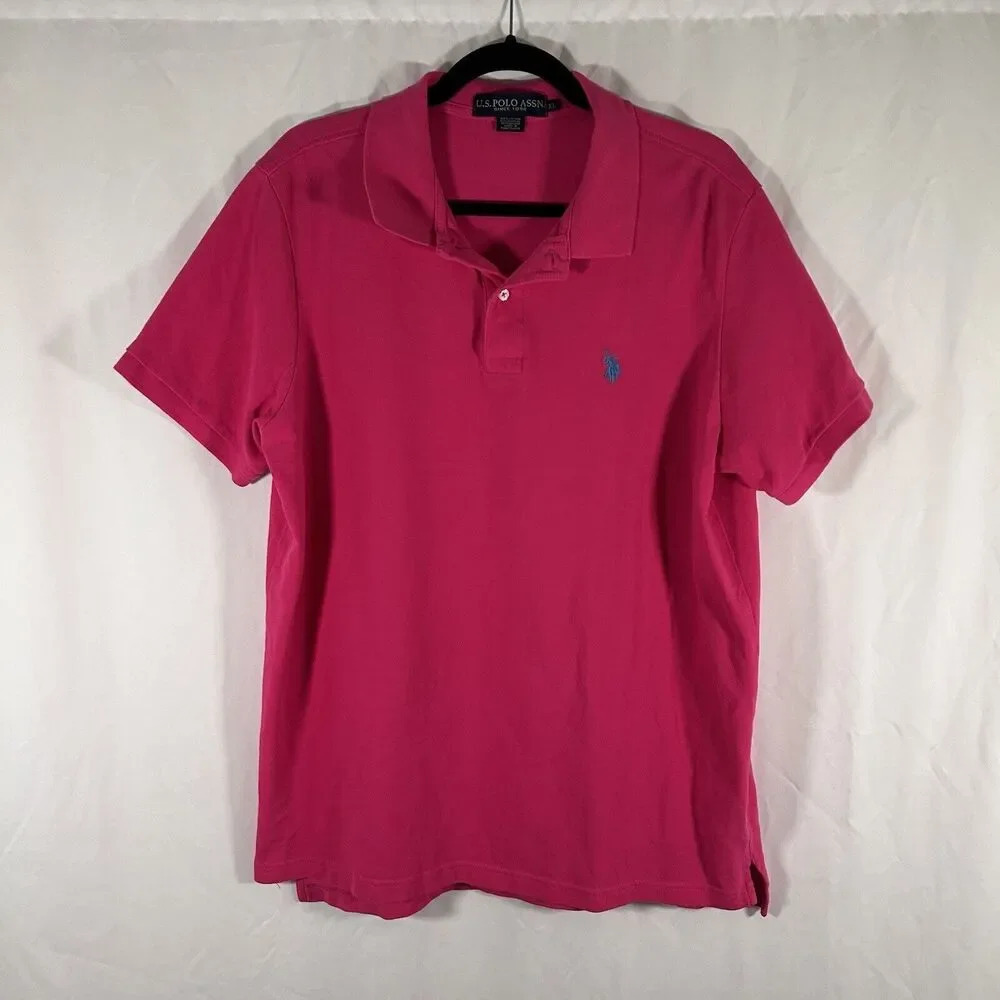US Polo Assn Polo Shirt Men's XL Pink 1/4 Button Short Sleeve 100% Cotton Collar
